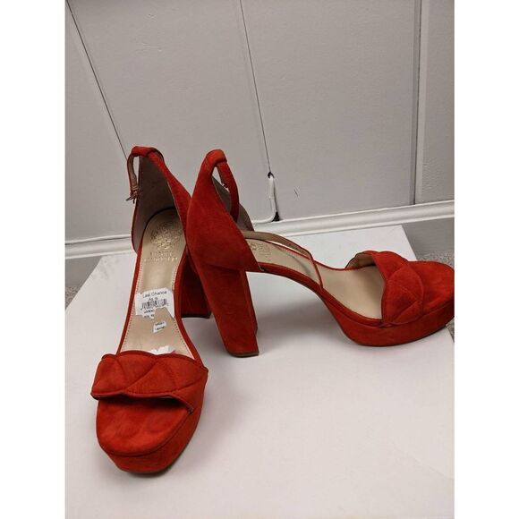 Vince Camuto Womens High Heeled Open Toe Scalloped Strap Red Sandals Size 7.5 - Picture 6 of 9
